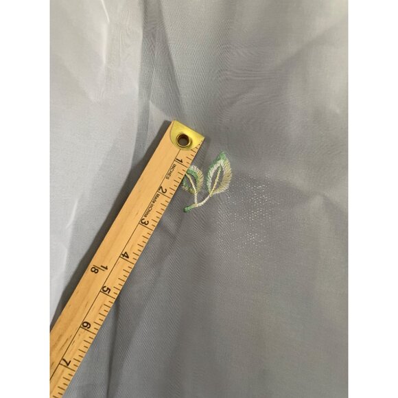 Sheer White Embroidered Curtain Panels with Pink Floral Design Scalloped Edges - Picture 5 of 9